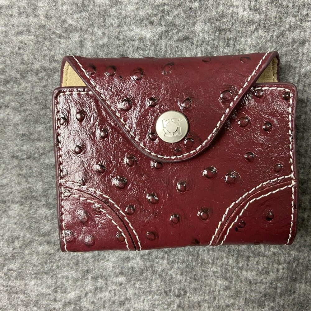 Kenneth Cole Womens Reaction Wallet Purse Money Card Holder Ostrich Brown Snap